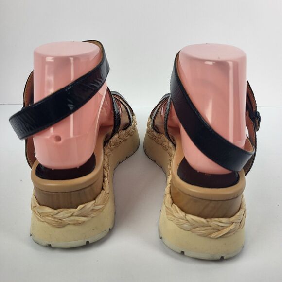 PALOMA BARCELO Black leather platform sandal woven raffia Size 39 - Picture 8 of 15